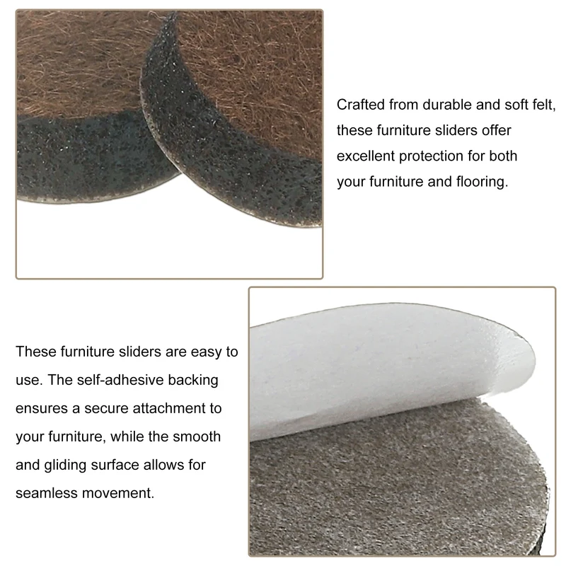 Furniture Sliders, 16Pcs 0.5" - Self Adhesive Felt Furniture Pads (Brown)