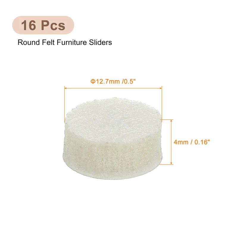 Furniture Sliders, 16Pcs 0.5" - Self Adhesive Felt Furniture Pads (Beige)