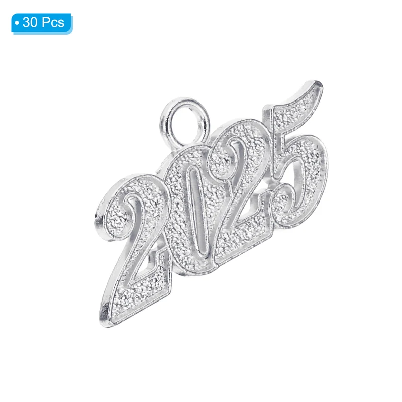 2025 Graduation Tassel Charm, 30 Pcs Alloy 2025 Year Large Letter Charm, Silver
