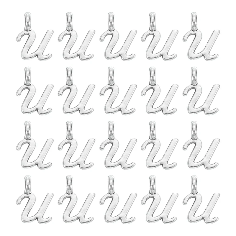 100Pcs A-Z Alphabet Charm, Metal Alphabet U Letter Charm Initial Charm, Silver