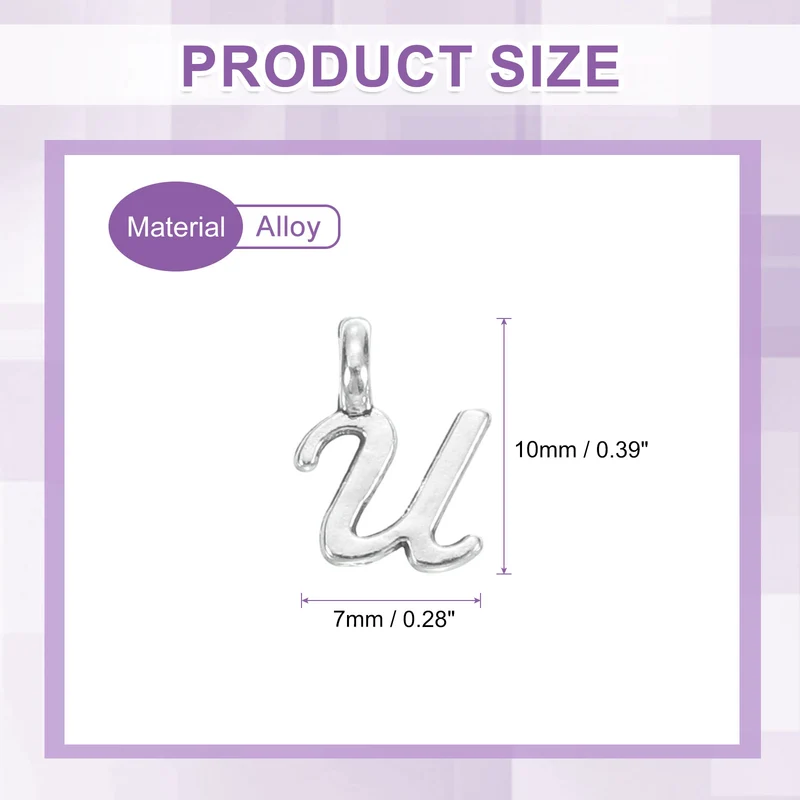 100Pcs A-Z Alphabet Charm, Metal Alphabet U Letter Charm Initial Charm, Silver