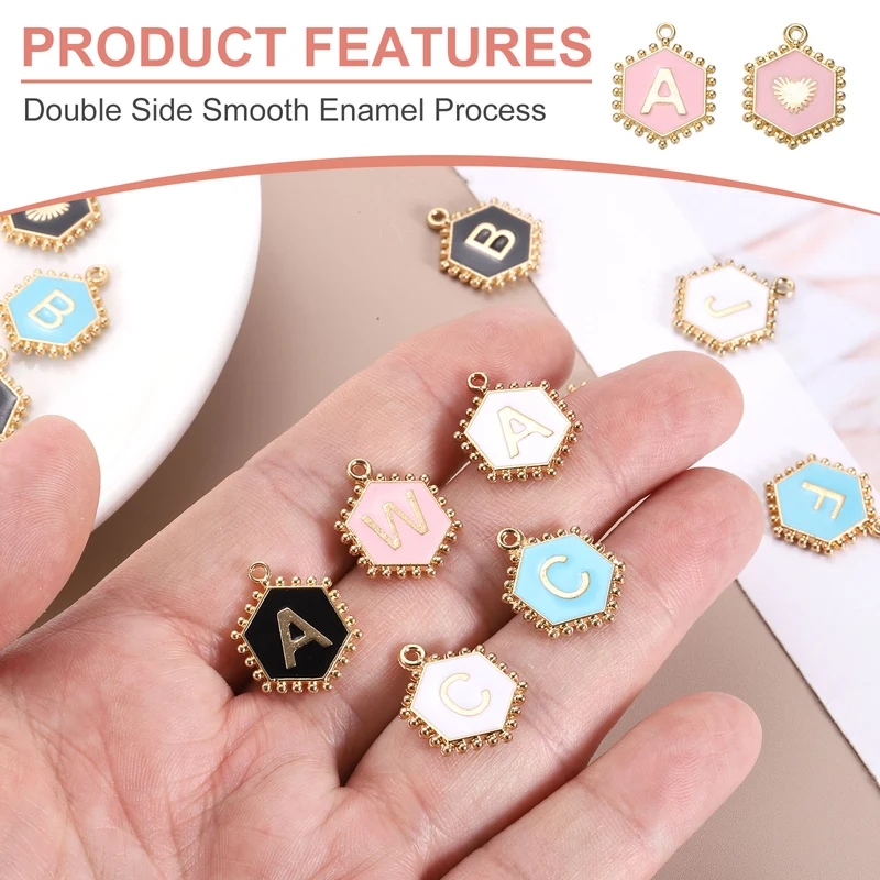 52 Pcs Letter Initial Charm A-Z Hexagon Letter Charm(Pink)