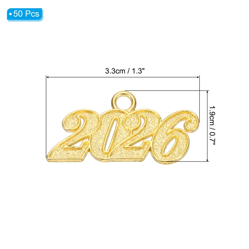 2026 Graduation Tassel Charm, 50 Pcs Alloy Year Medium Letter Charm, Gold
