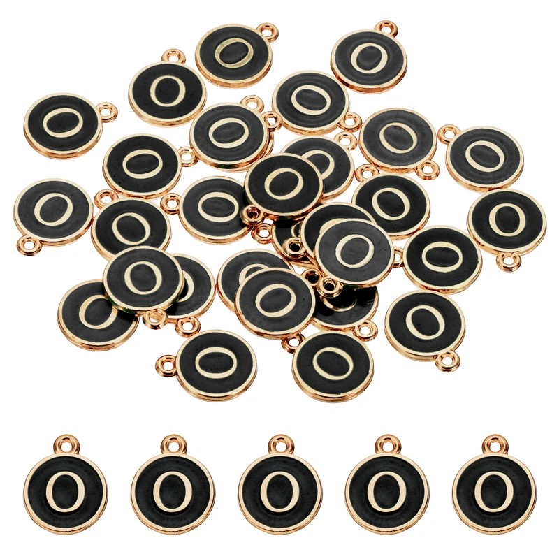 Letter Charm, 30 Pcs Capital Initial Alphabet O Letter Charm for Bracelet, Black