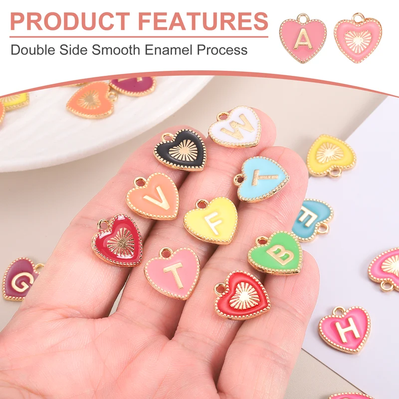 52 Pcs Letter Initial Charm A-Z Heart Letter Charm(Pink)