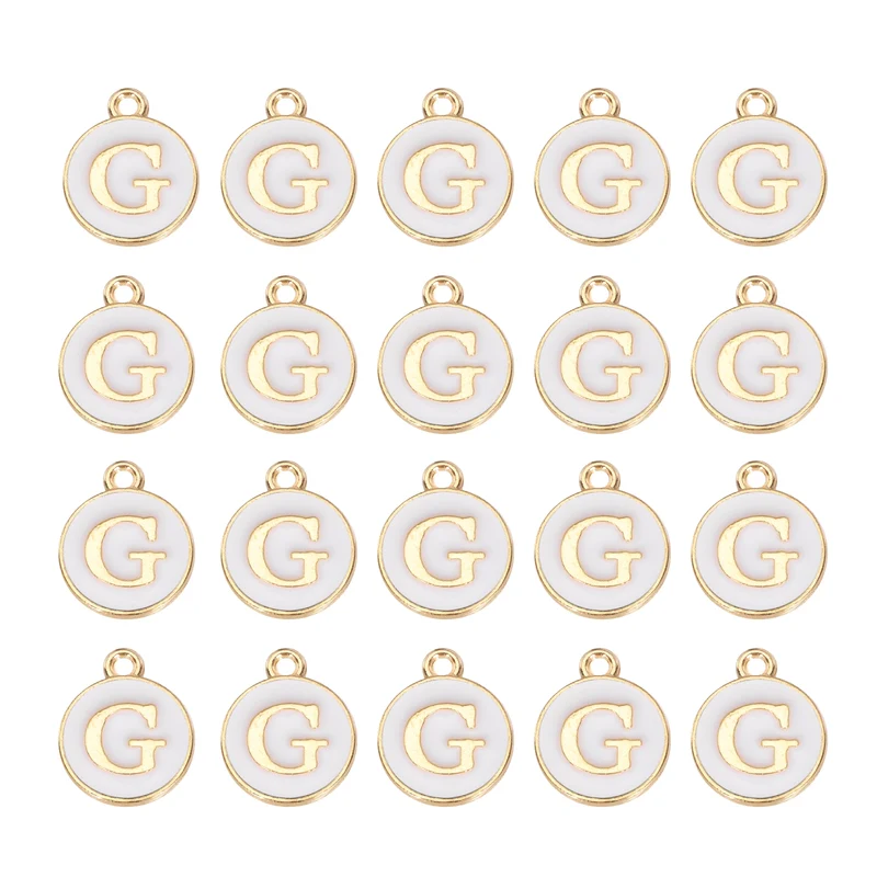 36pcs Letter G Pendants Double Sided Charm Enamel Alphabet Pendant Gold & White