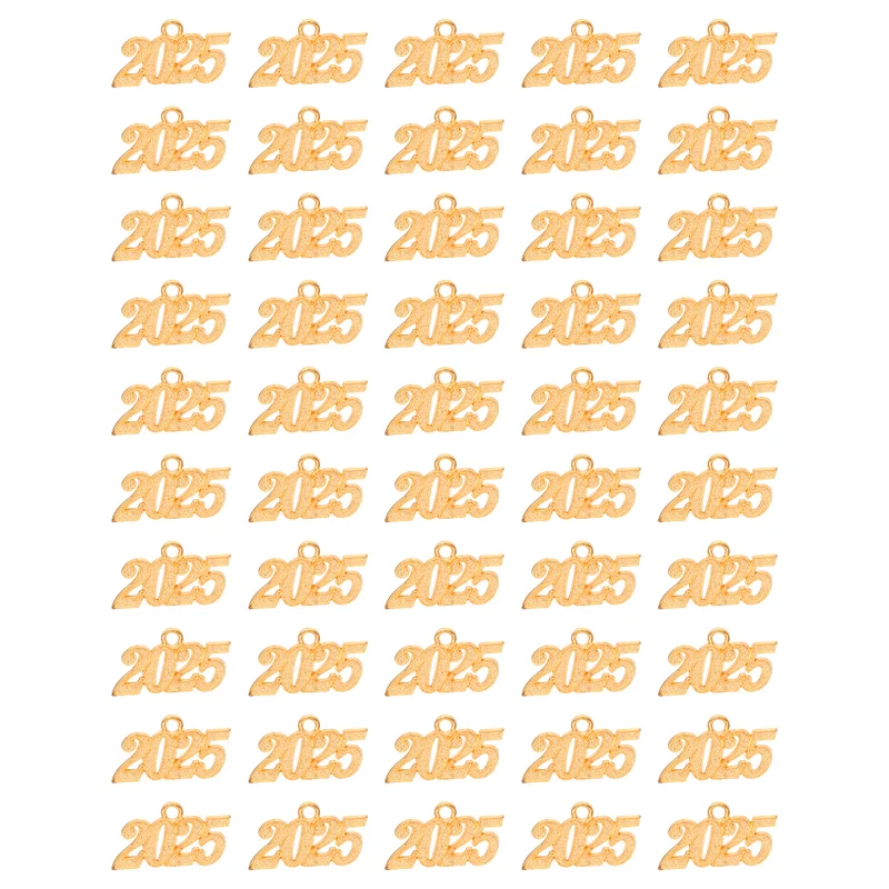 2025 Graduation Tassel Charm, 50 Pcs Alloy 2025 Year Medium Letter Charm, Gold