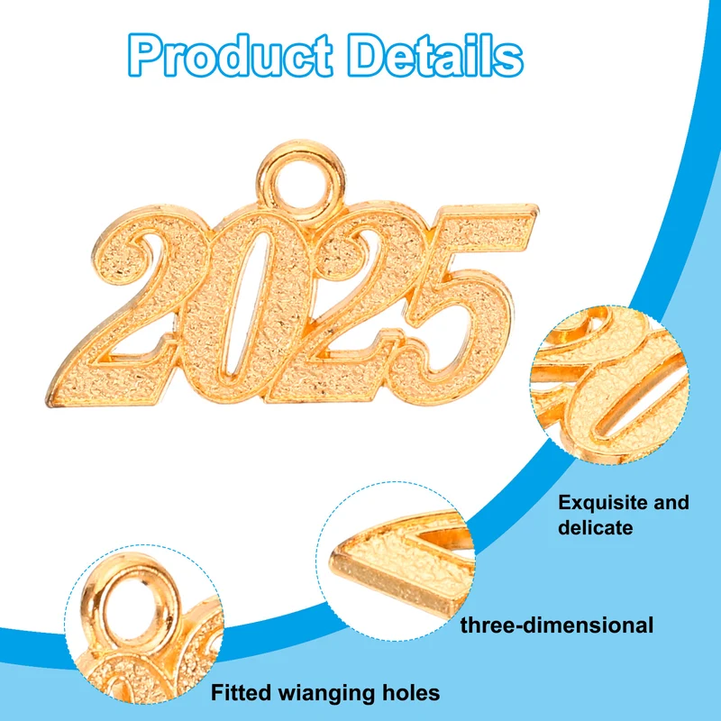 2025 Graduation Tassel Charm, 50 Pcs Alloy 2025 Year Medium Letter Charm, Gold