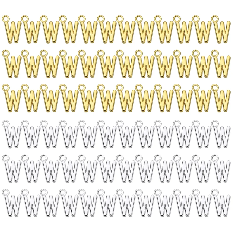 0.4" Letter Charm A-Z for Jewelry Making - W (100 Pack, Dark Silver/Gold)