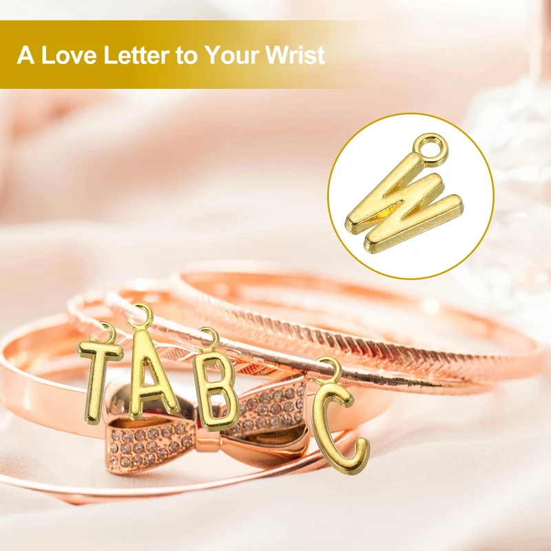 0.4" Letter Charm A-Z for Jewelry Making - W (100 Pack, Dark Silver/Gold)