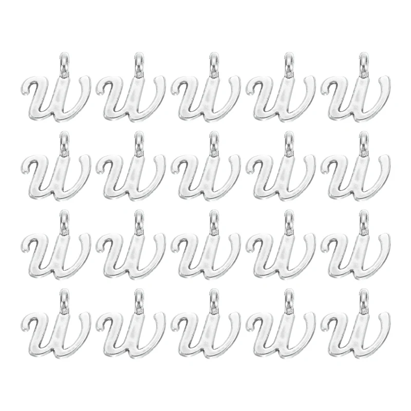100Pcs A-Z Alphabet Charm, Metal Alphabet W Letter Charm Initial Charm, Silver