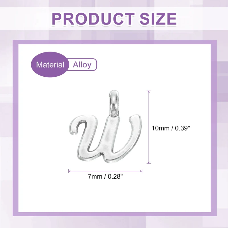 100Pcs A-Z Alphabet Charm, Metal Alphabet W Letter Charm Initial Charm, Silver