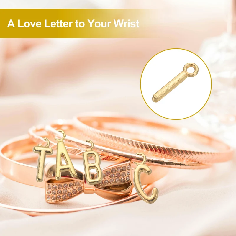0.2" Letter Charm A-Z for Jewelry Making - I (100 Pack, Bright Silver/Dark Gold)