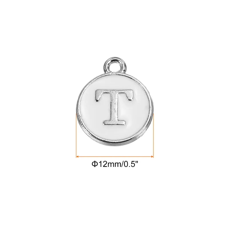 50 Pcs Alphabet T Enamel Letter Charm Enamel Initial Charm White