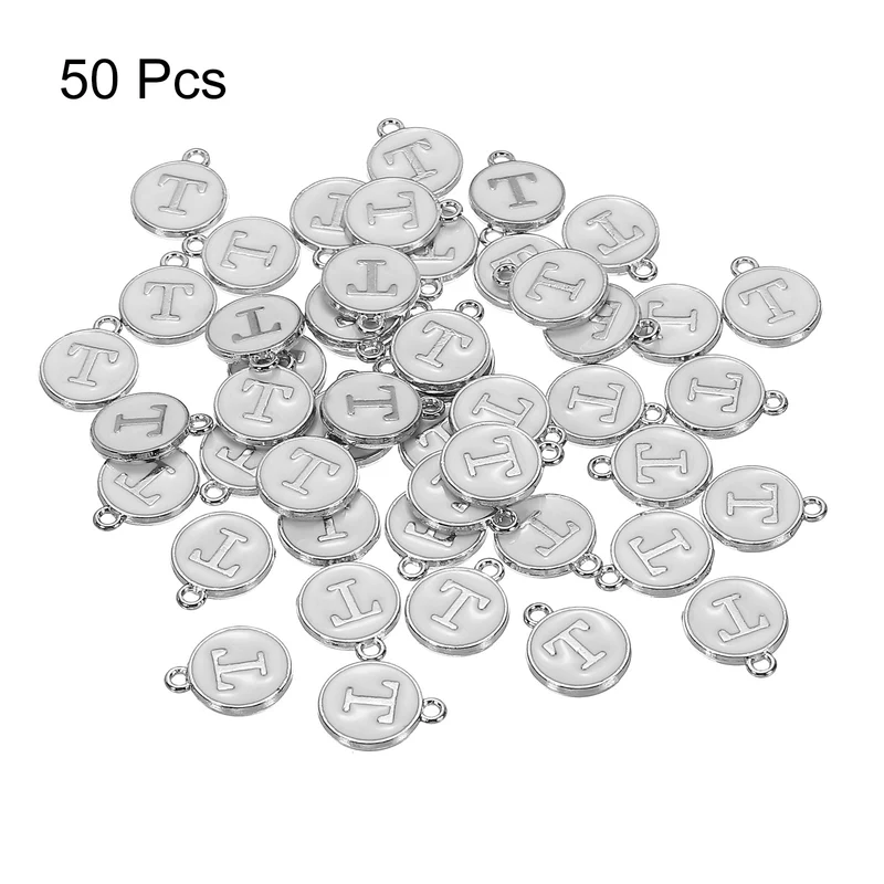 50 Pcs Alphabet T Enamel Letter Charm Enamel Initial Charm White