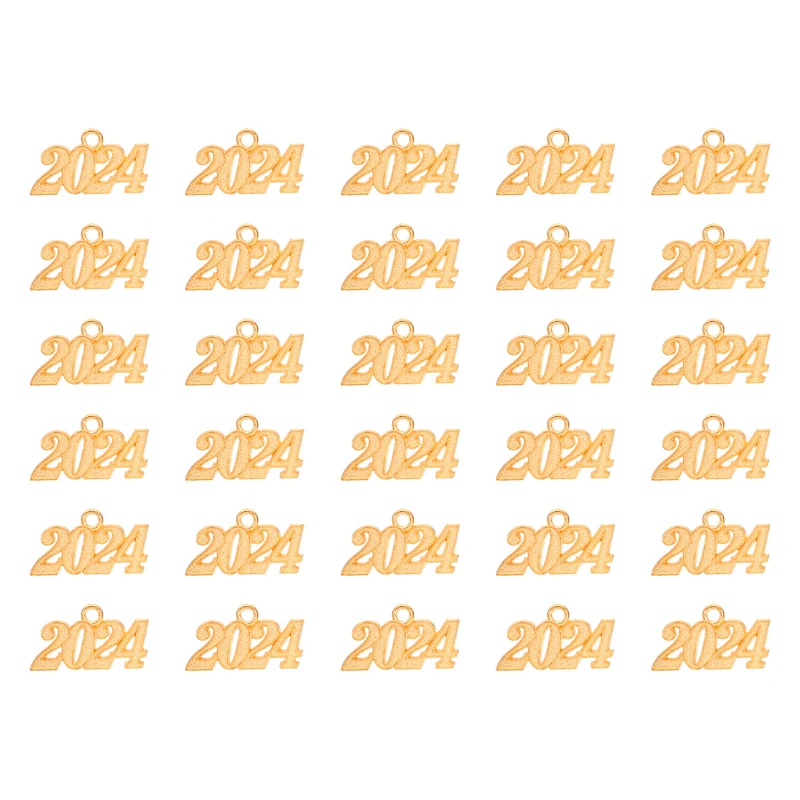 2024 Graduation Tassel Charm, 30 Pcs Alloy 2024 Year Medium Letter Charm, Gold