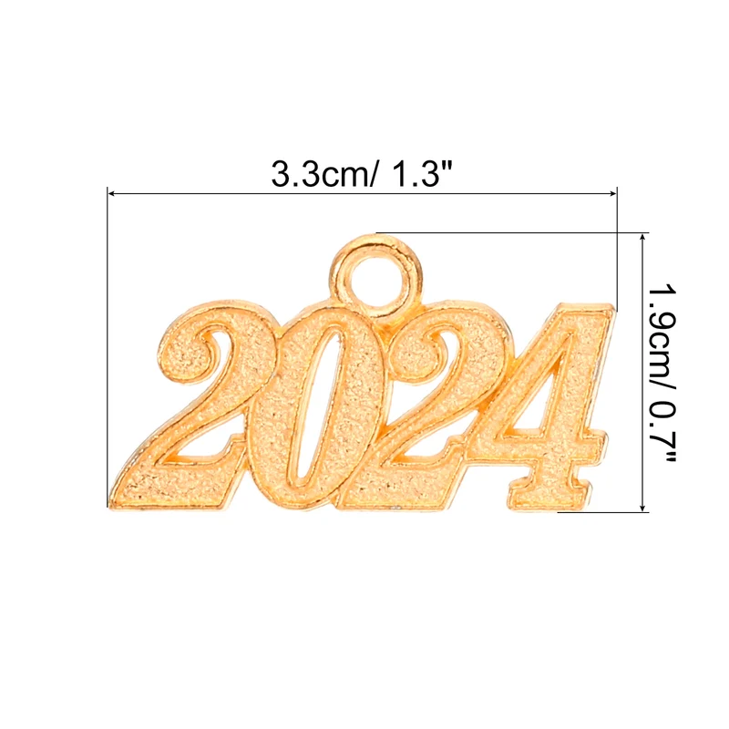 2024 Graduation Tassel Charm, 30 Pcs Alloy 2024 Year Medium Letter Charm, Gold