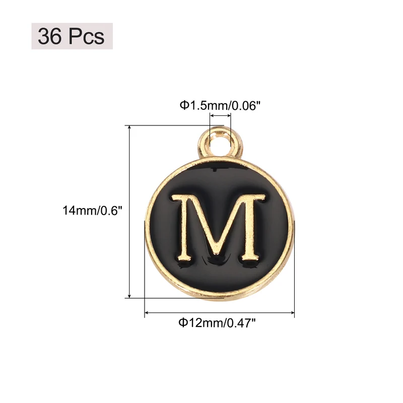 36pcs Letter M Pendants Double Sided Charm Enamel Alphabet Pendant Gold & Black