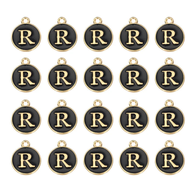36pcs Letter R Pendants Double Sided Charm Enamel Alphabet Pendant Gold & Black
