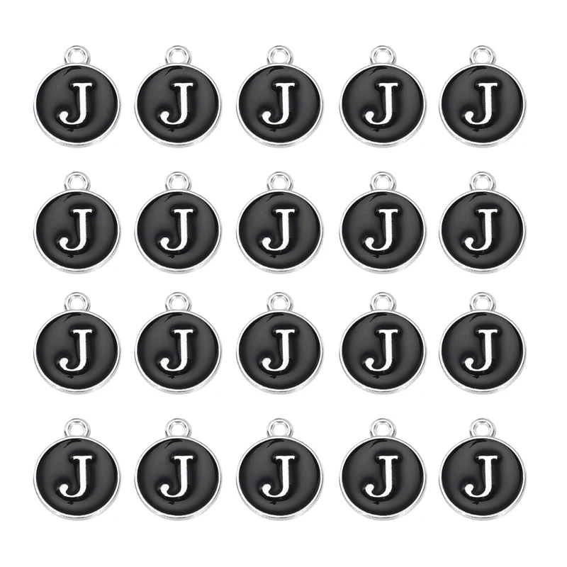 36pcs Letter J Pendants Double Sided Charm Enamel Alphabet Pendant White & Black
