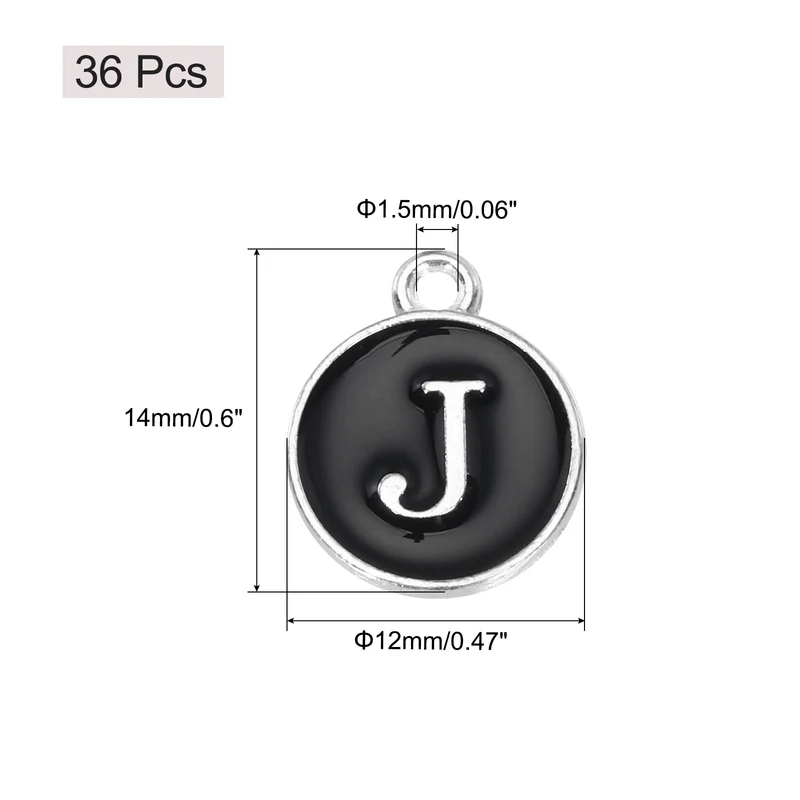 36pcs Letter J Pendants Double Sided Charm Enamel Alphabet Pendant White & Black