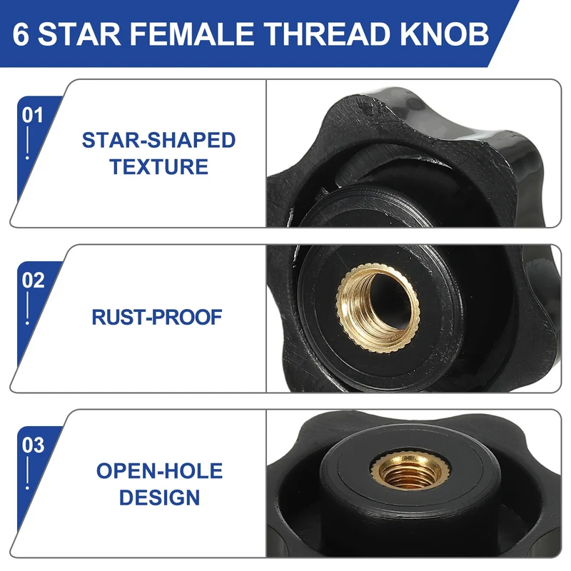 M4 x 25mm Thread Star Knobs, 4 Pcs Knurled Clamping Knob Handle, Black