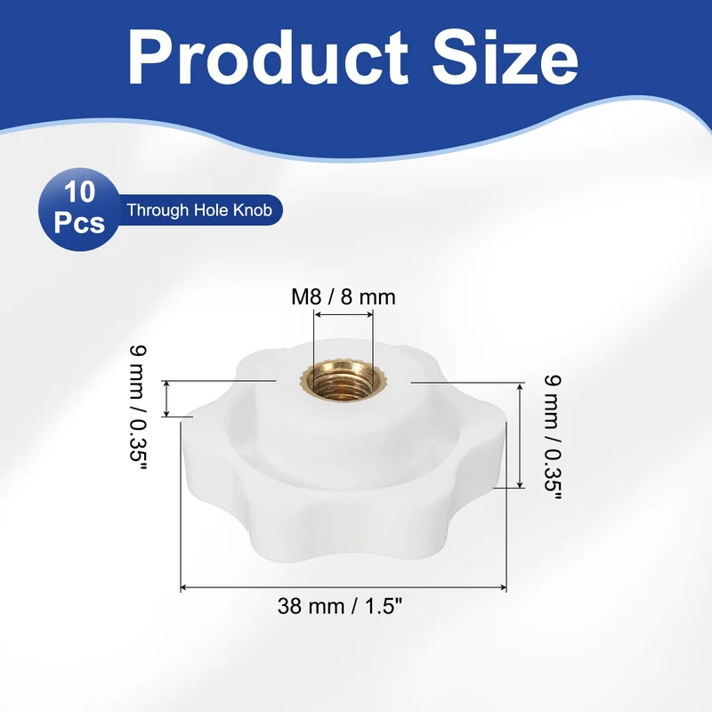 M8 x 38mm Thread Star Knobs, 10 Pcs Knurled Clamping Knob Handle, White