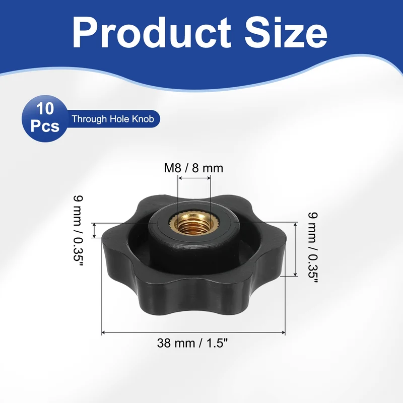 M8 x 38mm Thread Star Knobs, 10 Pcs Knurled Clamping Knob Handle, Black