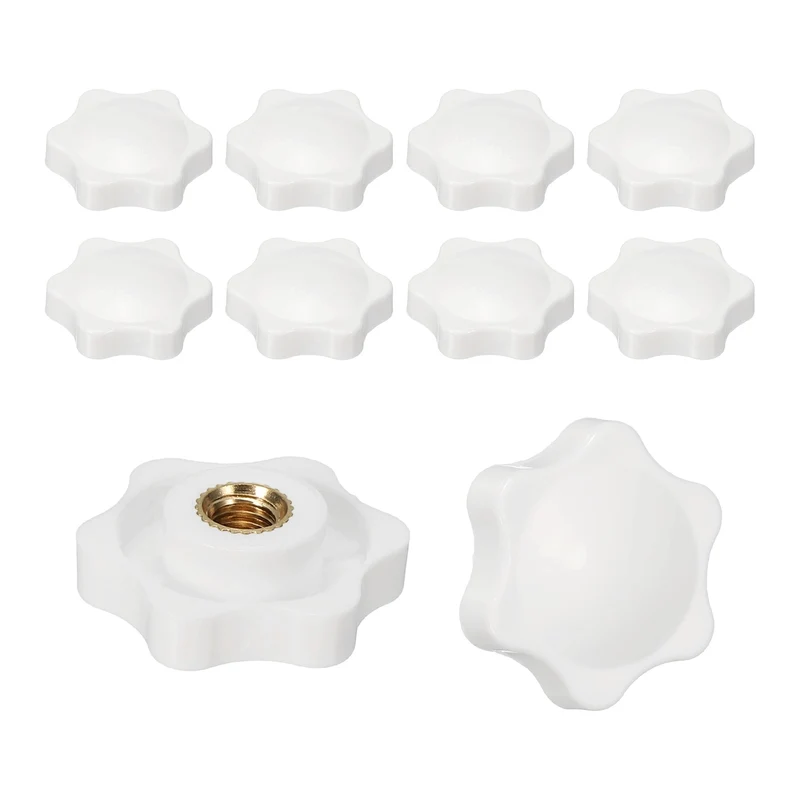 M8 x 32mm Thread Star Knobs, 10 Pcs Knurled Clamping Knob Handle, White