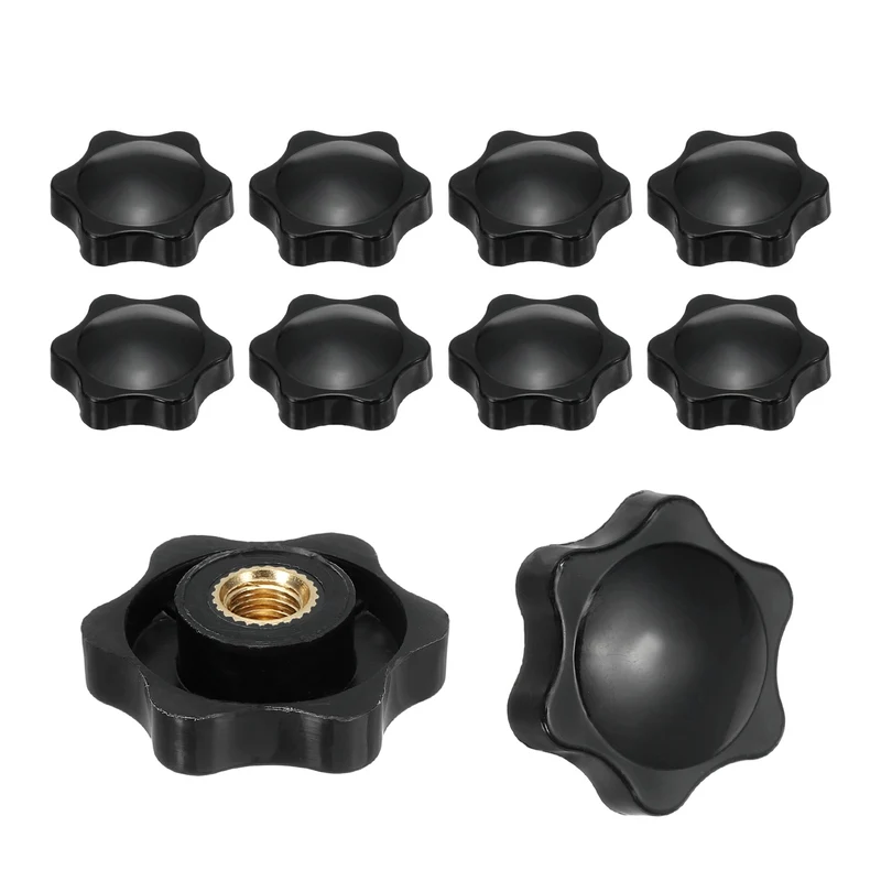 M8 x 32mm Thread Star Knobs, 10 Pcs Knurled Clamping Knob Handle, Black