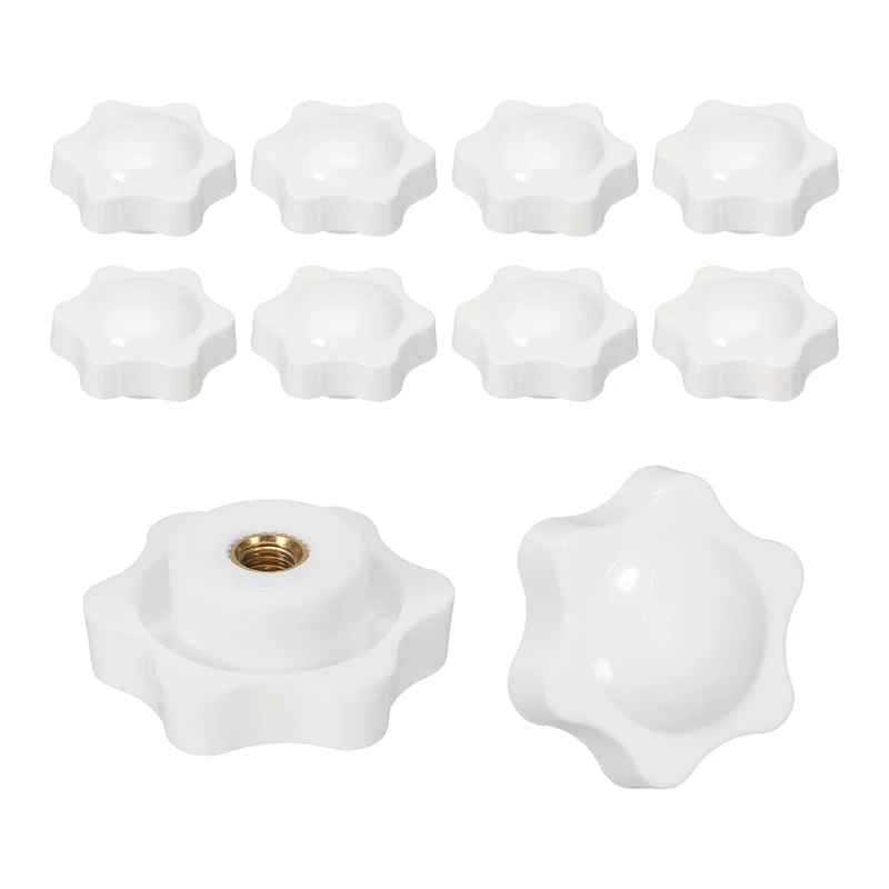M6 x 38mm Thread Star Knobs, 10 Pcs Knurled Clamping Knob Handle, White