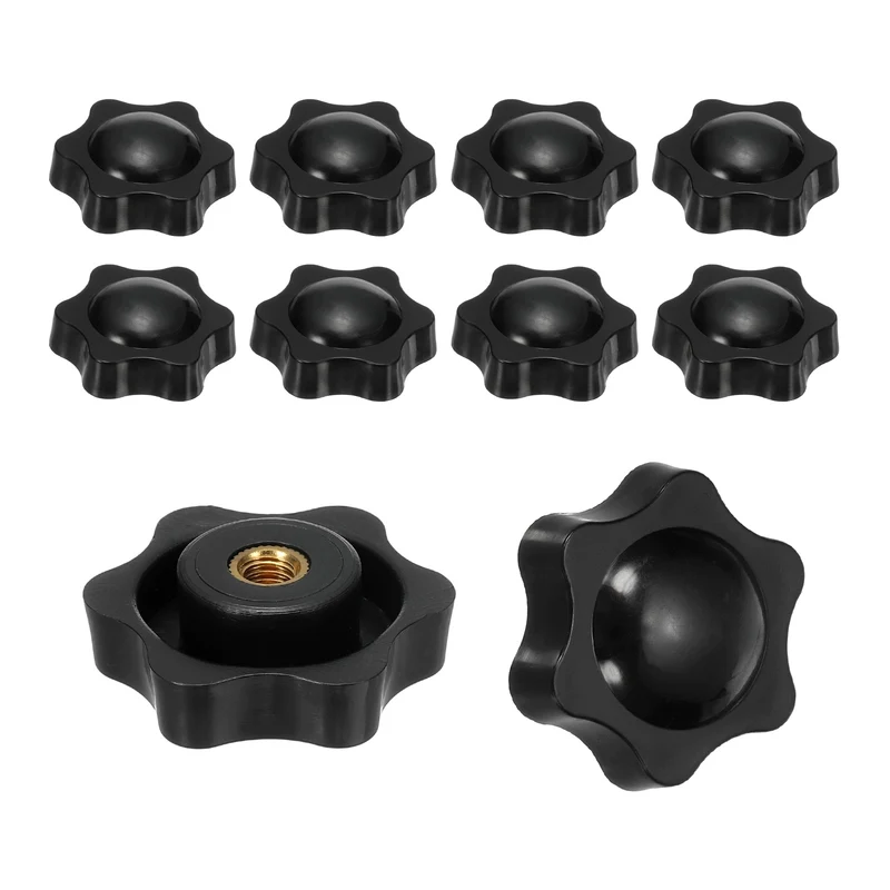 M6 x 38mm Thread Star Knobs, 10 Pcs Knurled Clamping Knob Handle, Black