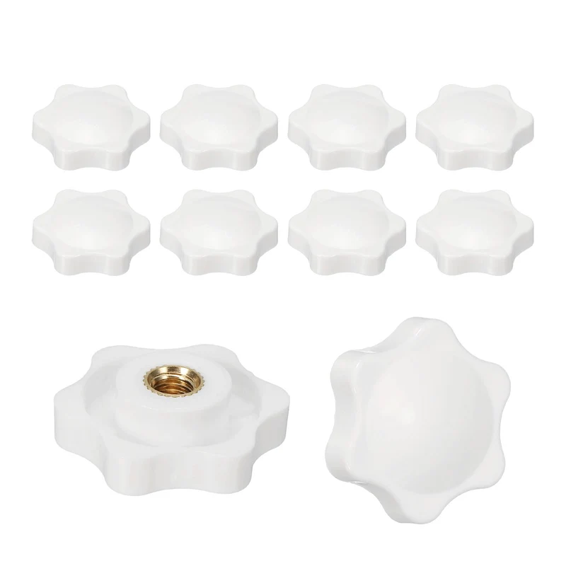 M6 x 32mm Thread Star Knobs, 10 Pcs Knurled Clamping Knob Handle, White