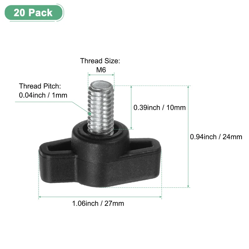 20-Pack Thumb Screws, M6x10mm Tee Wing Knobs, Carbon Steel T Handles Knob