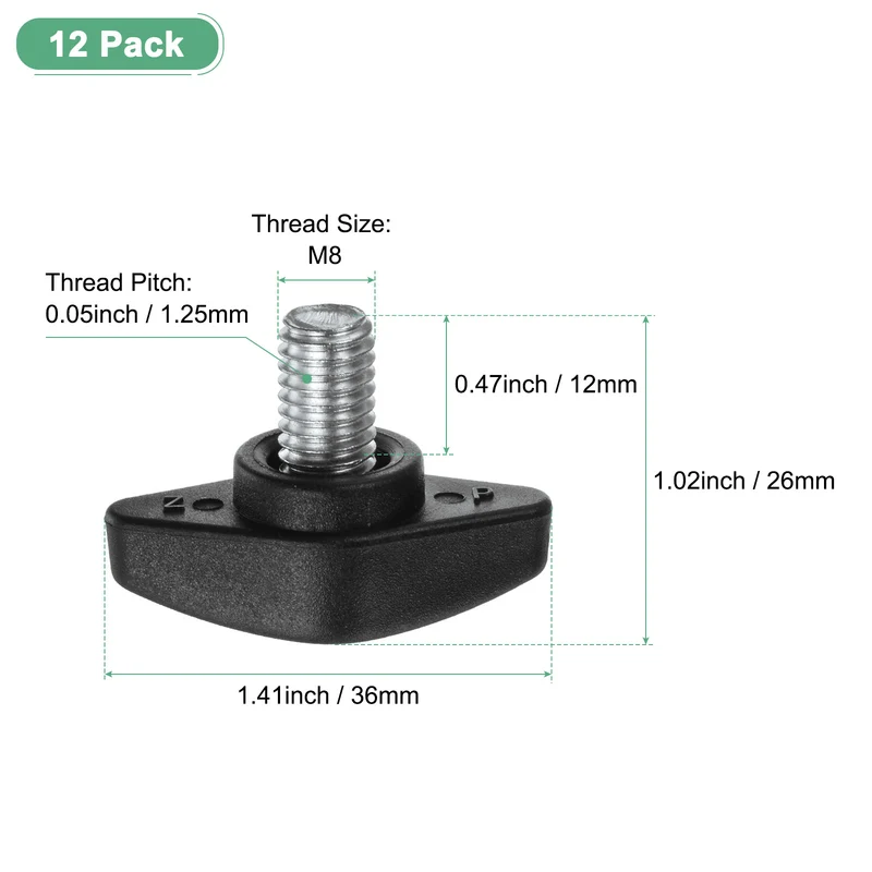 12-Pack Thumb Screws, M8x12mm Tee Wing Knobs, Plastic T Handles Knob [Black]