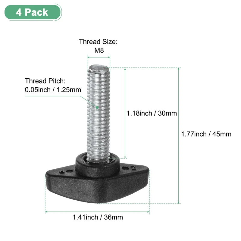 4-Pack Thumb Screws, M8x30mm Tee Wing Knobs, Plastic T Handles Knob [Black]