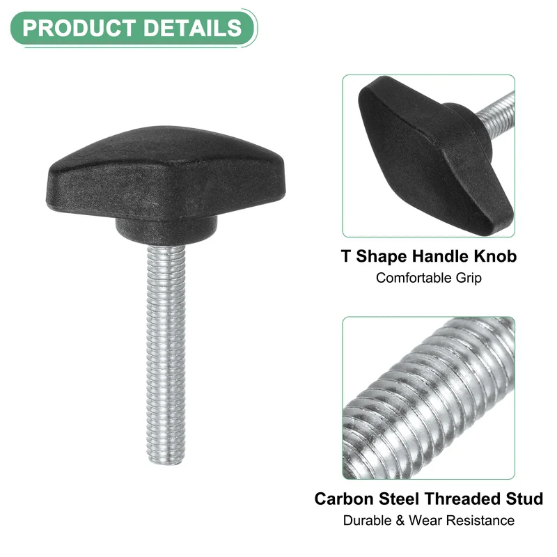 4-Pack Thumb Screws, M6x40mm Tee Wing Knobs, Plastic T Handles Knob [Black]