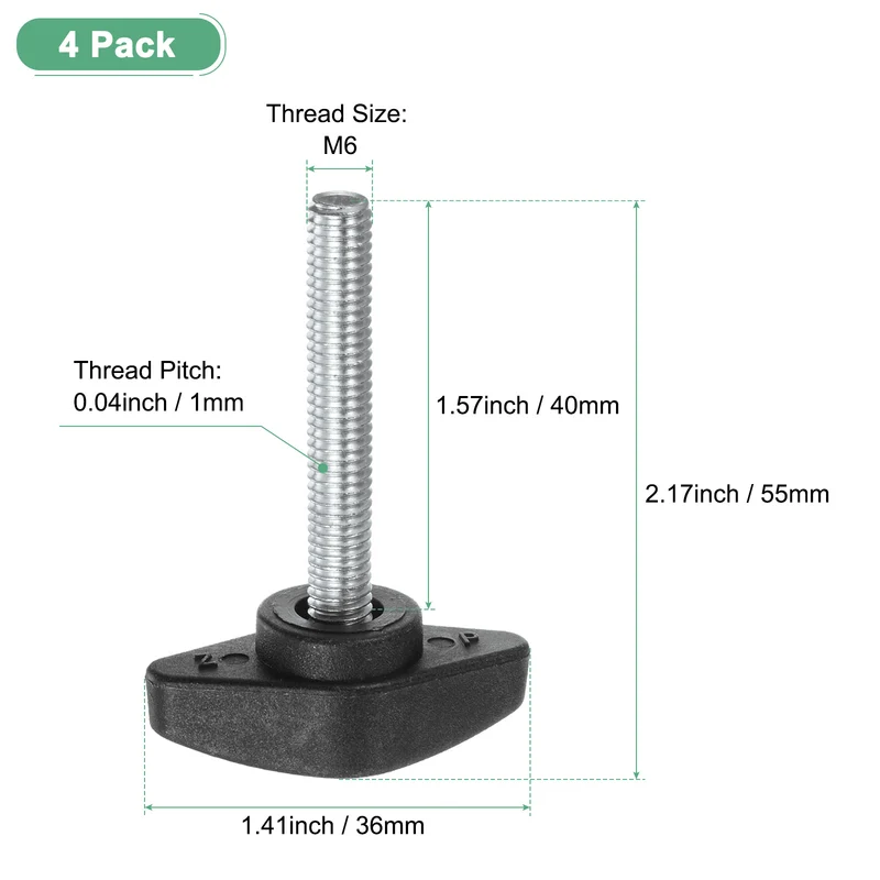 4-Pack Thumb Screws, M6x40mm Tee Wing Knobs, Plastic T Handles Knob [Black]