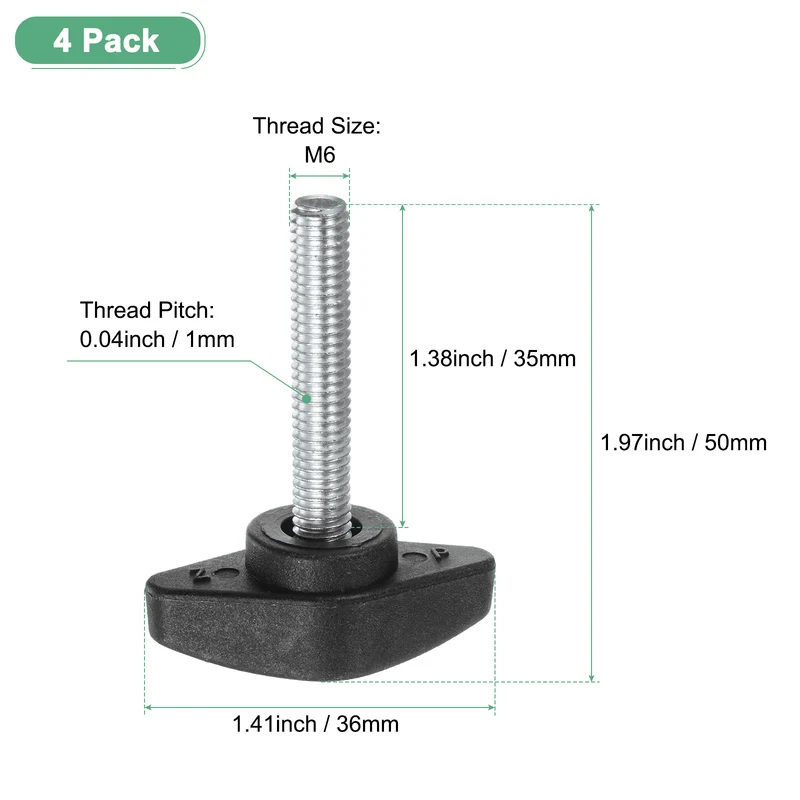 4-Pack Thumb Screws, M6x35mm Tee Wing Knobs, Plastic T Handles Knob [Black]