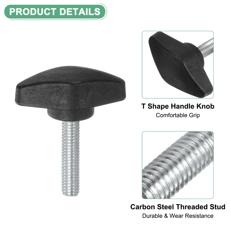 4-Pack Thumb Screws, M6x30mm Tee Wing Knobs, Plastic T Handles Knob [Black]