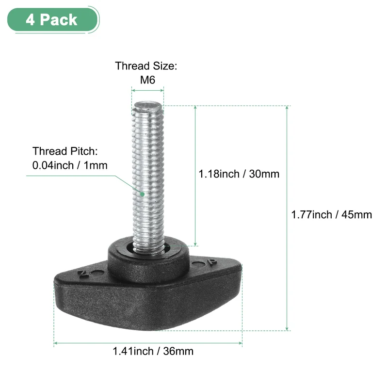4-Pack Thumb Screws, M6x30mm Tee Wing Knobs, Plastic T Handles Knob [Black]