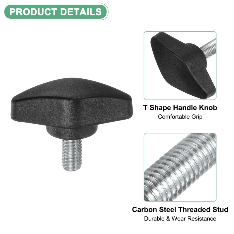 4-Pack Thumb Screws, M6x12mm Tee Wing Knobs, Plastic T Handles Knob [Black]
