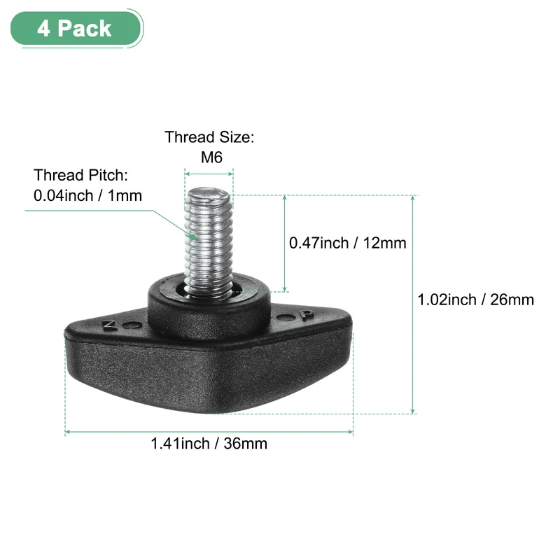 4-Pack Thumb Screws, M6x12mm Tee Wing Knobs, Plastic T Handles Knob [Black]