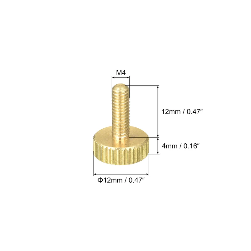Knurled Thumb Screws, M4x12mm Flat Brass Bolts Grip Knobs Fasteners 8Pcs