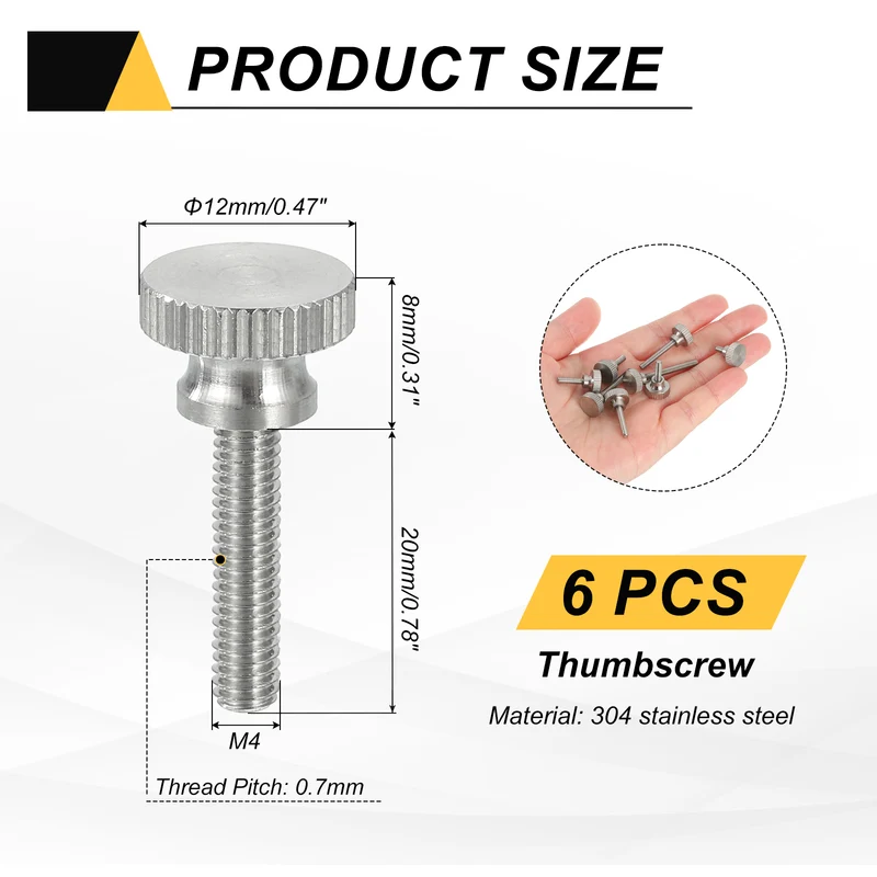 6PCS M4 x 20mm Flat Knurled Head Thumb Screws for Household Appliances