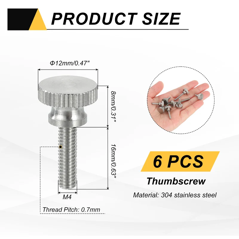 6Pcs M4 x 16mm Flat Knurled Head Thumb Screws for Household Appliances