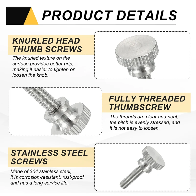 6Pcs M4 x 16mm Flat Knurled Head Thumb Screws for Household Appliances