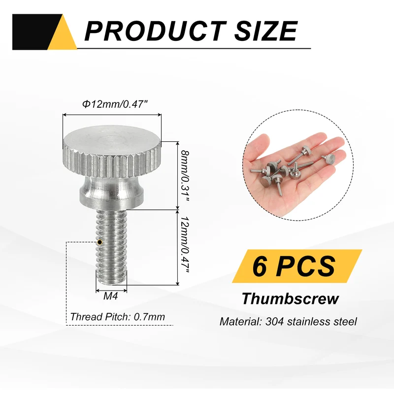 6PCS M4 x 12mm Flat Knurled Head Thumb Screws for Household Appliances