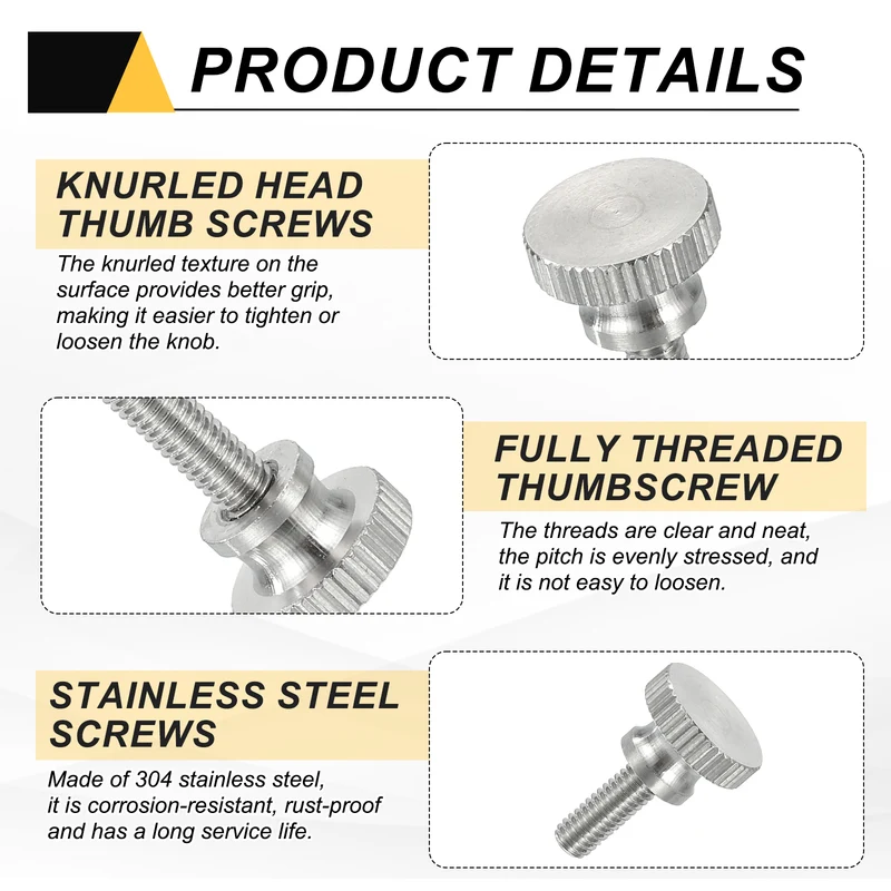 6PCS M4 x 12mm Flat Knurled Head Thumb Screws for Household Appliances