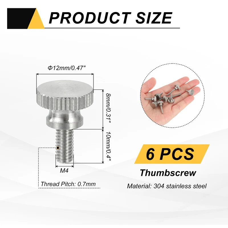 6PCS M4 x 10mm Flat Knurled Head Thumb Screws for Household Appliances